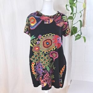 LaCera Colorful Retro Mod Floral Patterned Mini Tshirt Dress SzS